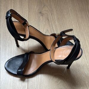 Elegant Black Leather Tory Burch Heels